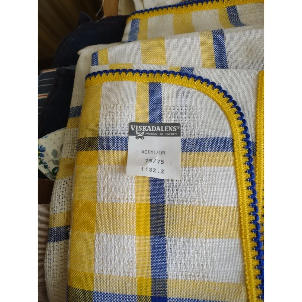 Vtg tablecloth blue/yellow/white plaid - Swedish 28x28